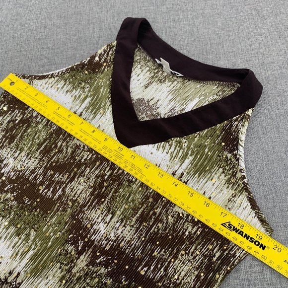 Dressbarn Sleeveless Sequined‎ Blouse V-Neck Petite Large Textures Green Brown - Picture 7 of 12